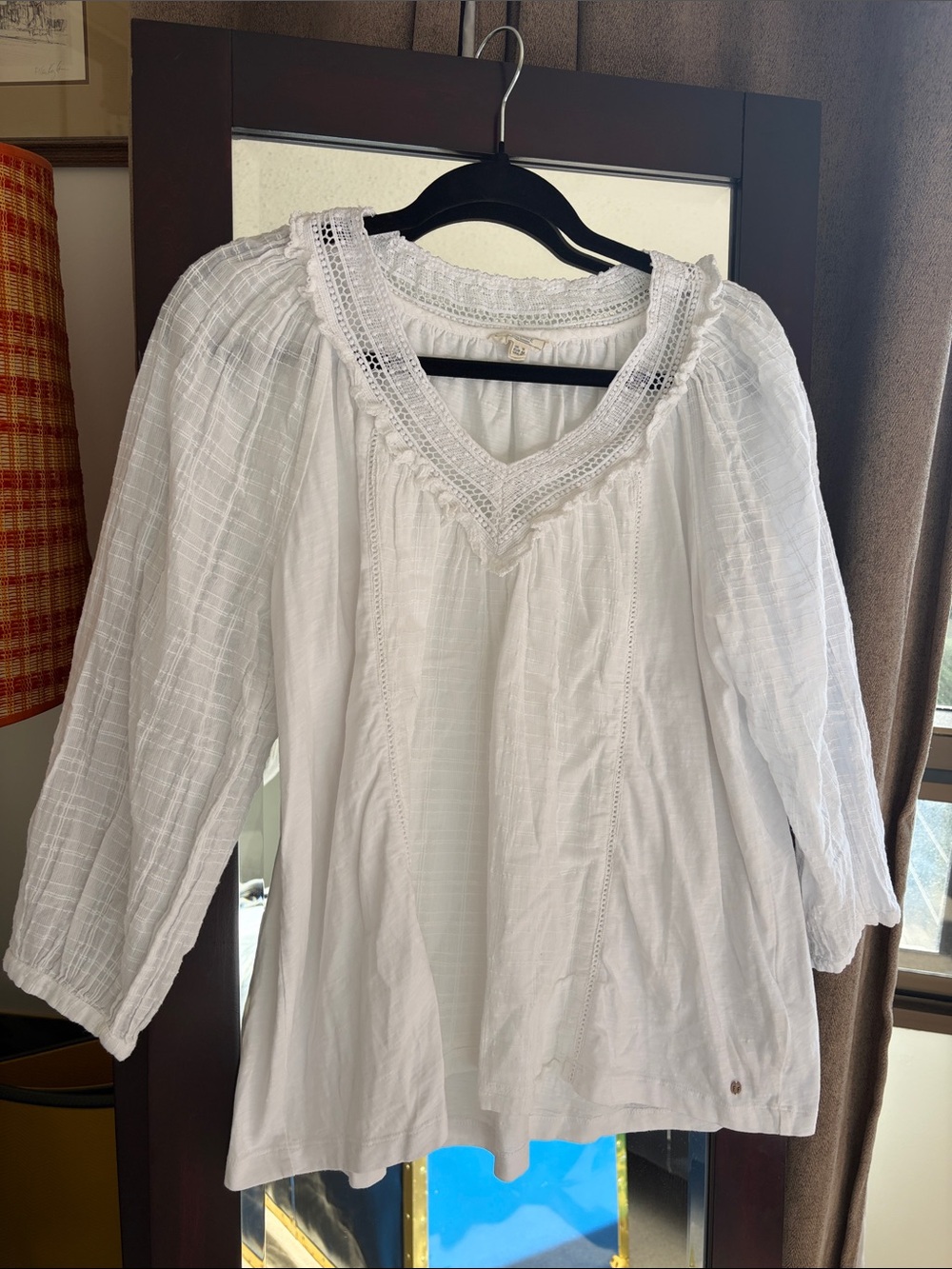 Fat Face White Peasant Tunic with Crochet V-Neck